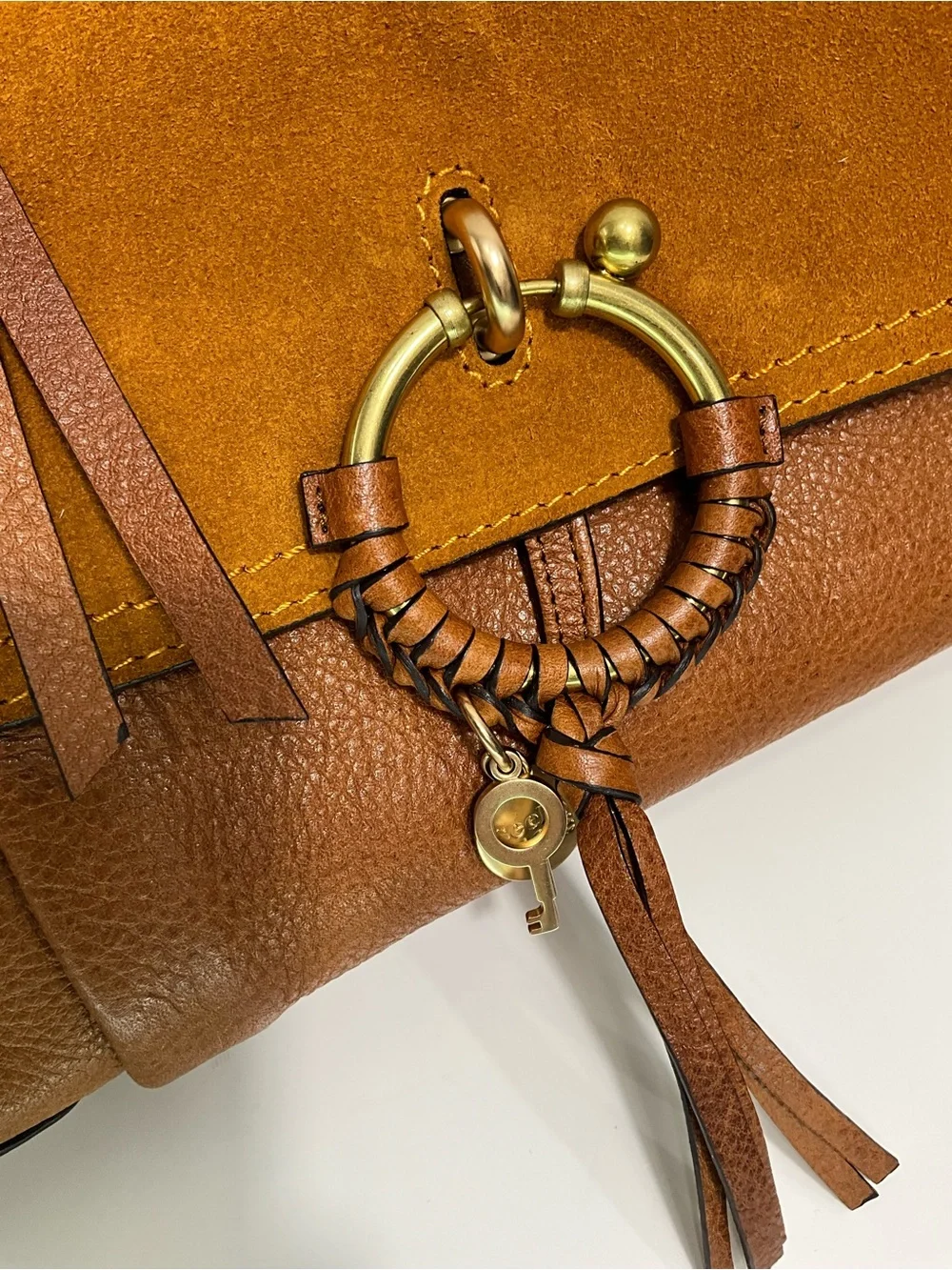 SEE BY CHLOÉ Joan Small Leather Suede Crossbody Bag Caramel Mustard Tan